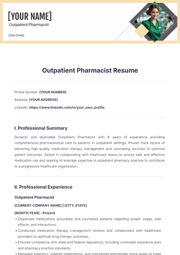 Free Outpatient Pharmacist Resume to Edit Online
