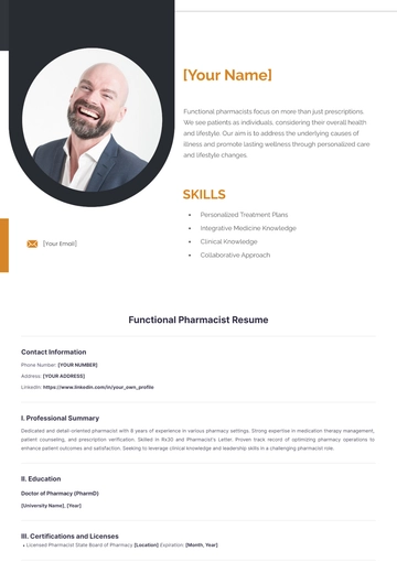 Free Functional Pharmacist Resume to Edit Online