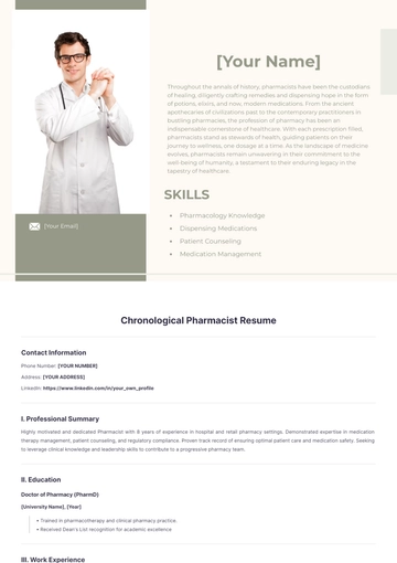Free Chronological Pharmacist Resume to Edit Online