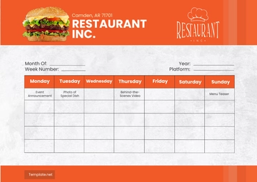Free Restaurant Social Media Calendar Template to Edit Online