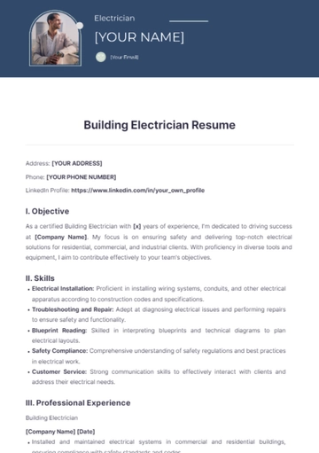Free Building Electrician Resume to Edit Online
