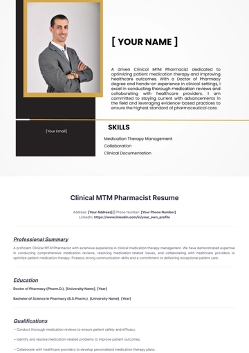 Free Clinical MTM Pharmacist Resume to Edit Online