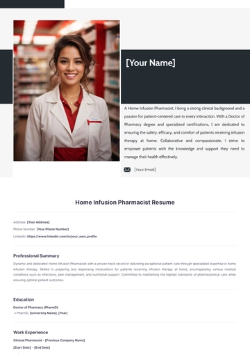 Free Home Infusion Pharmacist Resume to Edit Online