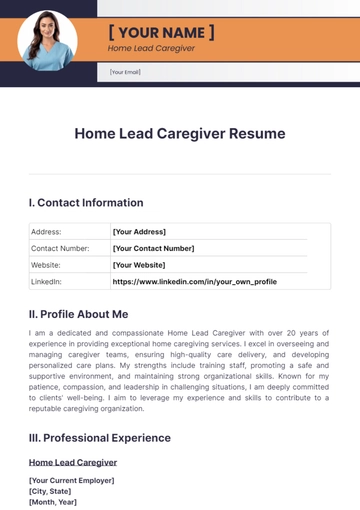 Free Home Caregiver Resume to Edit Online