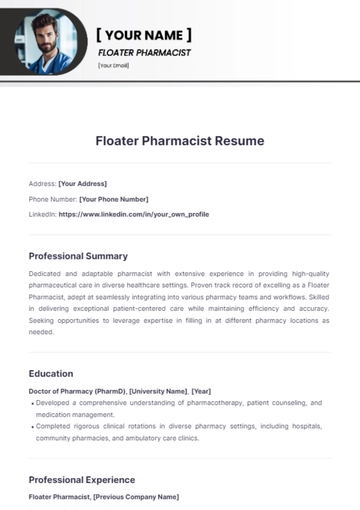 Free Floater Pharmacist Resume to Edit Online