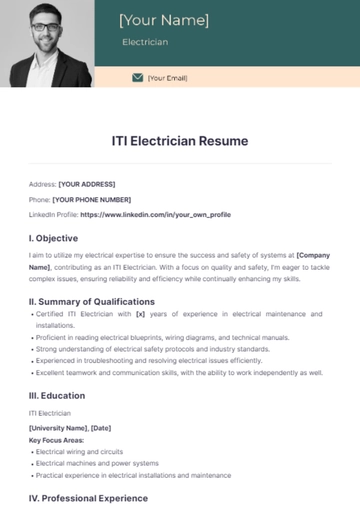 Free ITI Electrician Resume to Edit Online