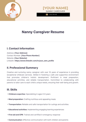 Free Nanny Caregiver Resume to Edit Online