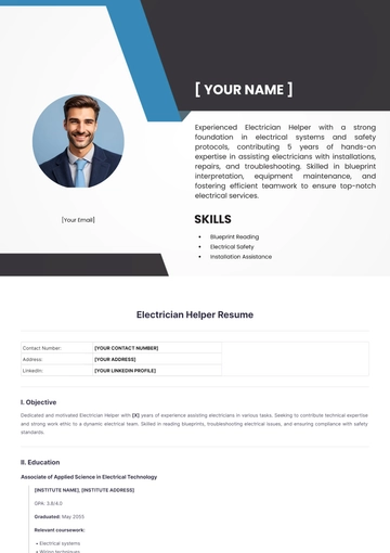 Free Electrician Helper Resume to Edit Online
