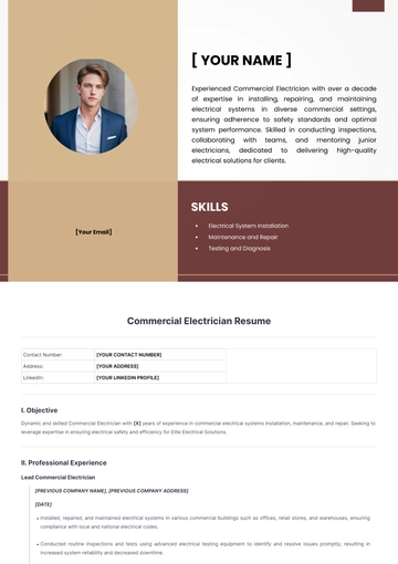 Free Commercial Electrician Resume to Edit Online