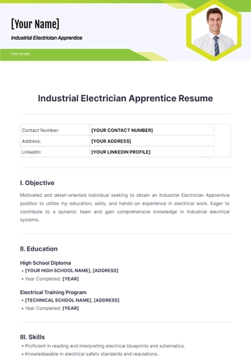 Free Industrial Electrician Apprentice Resume to Edit Online