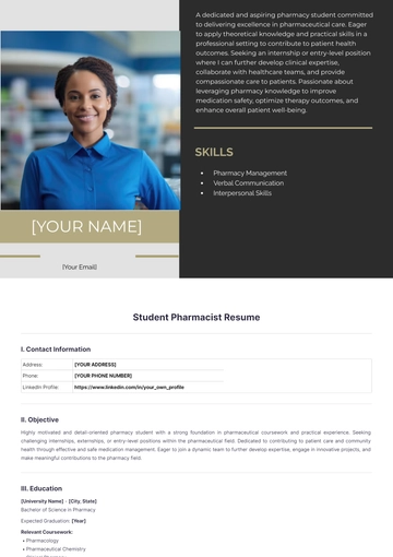 Free Student Pharmacist Resume to Edit Online