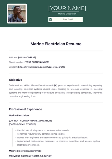 Free Marine Electrician Resume to Edit Online