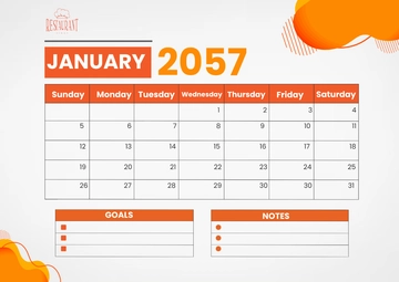 Free Restaurant Monthly Calendar Template to Edit Online