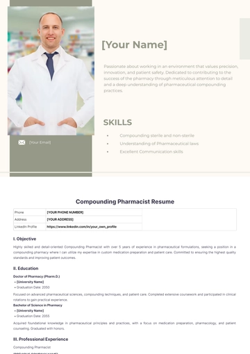 Free Compounding Pharmacist Resume to Edit Online