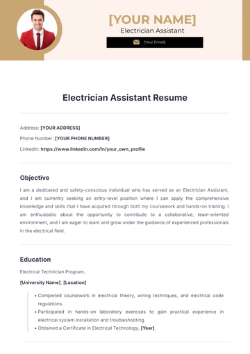 Free Electrician Assistant Resume to Edit Online