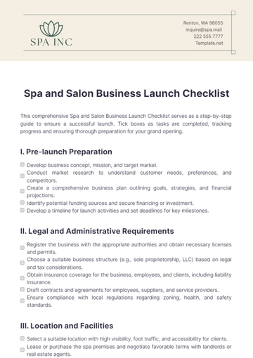 Free Spa and Salon Business Launch Checklist Template to Edit Online