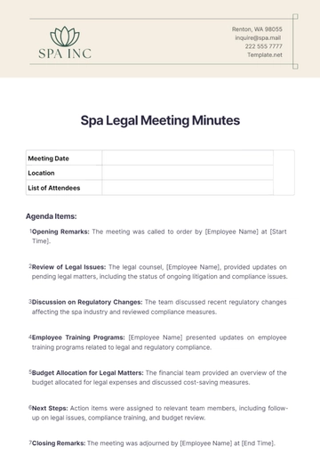 Free Spa Legal Meeting Minutes Template to Edit Online