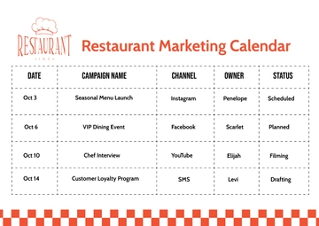 Free Restaurant Marketing Calendar Template to Edit Online