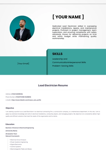 Free Lead Electrician Resume to Edit Online