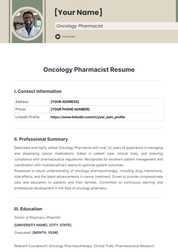 Free Oncology Pharmacist Resume to Edit Online