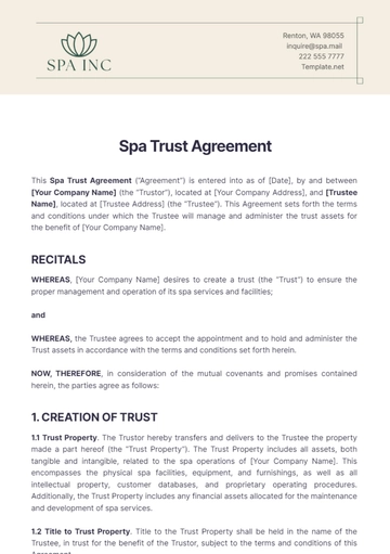 Free Spa Trust Agreement Template to Edit Online