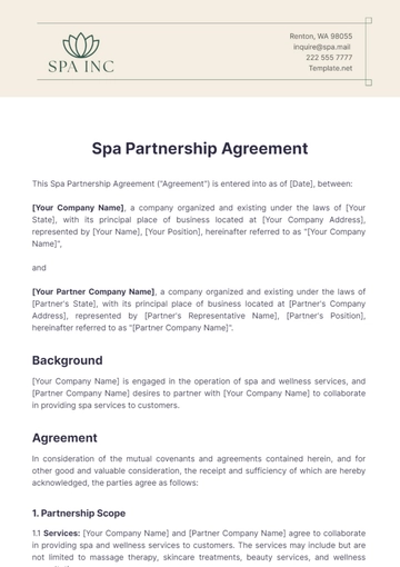 Free Spa Partnership Agreement Template to Edit Online
