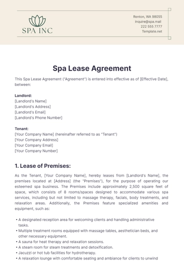 Free Spa Lease Agreement Template to Edit Online