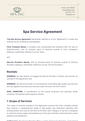 Free Spa Service Agreement Template