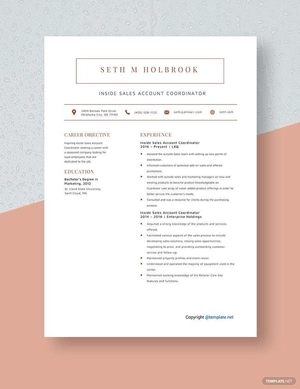 Inside Sales Account Coordinator Resume