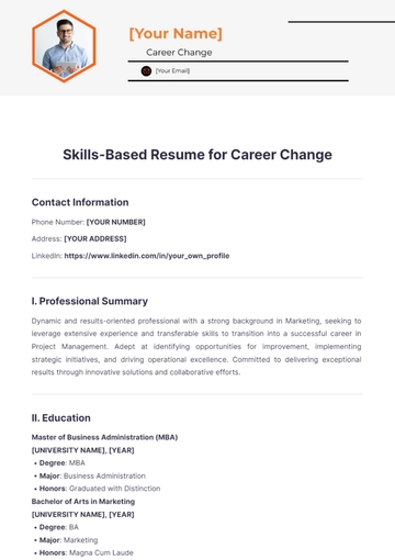 Free Skills Based Resume for Career Change to Edit Online