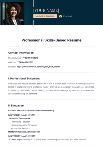 Free Professional Skills Based Resume to Edit Online