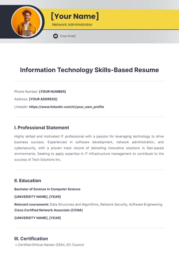 Free Information Technology Skills Based Resume to Edit Online