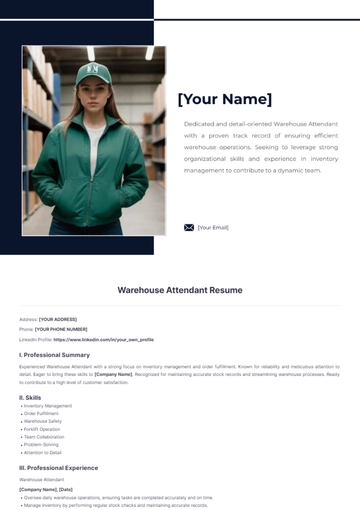 Free Warehouse Attendant Resume to Edit Online