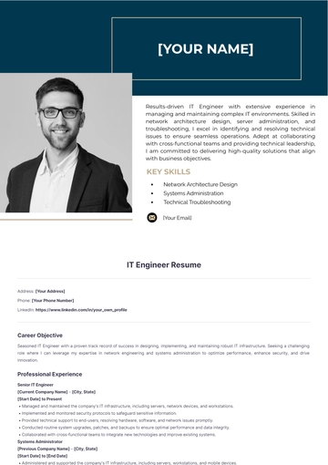 Free IT Engineer Resume to Edit Online