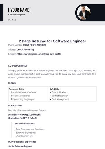 Free 2 Page Resume for Software Engineer to Edit Online