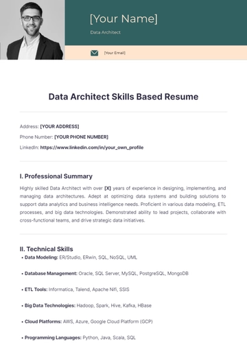 Free Data Architect Skills Based Resume to Edit Online