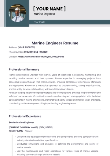 Free Marine Engineer Resume to Edit Online