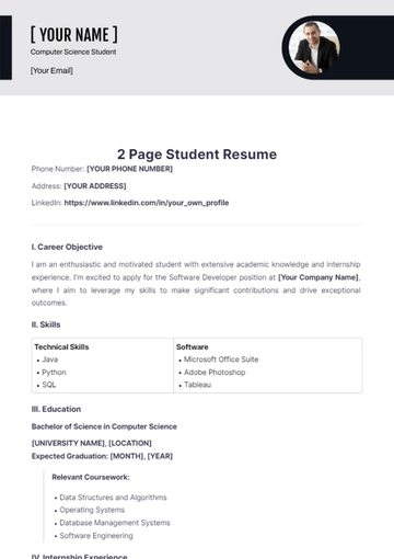 Free 2 Page Student Resume to Edit Online