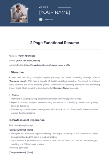 Free 2 Page Functional Resume Template