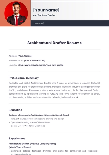 Free Architectural Drafter Resume to Edit Online