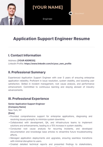 Free Application Support Engineer Resume to Edit Online