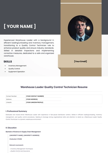 Free Warehouse Loader Quality Control Technician Resume to Edit Online