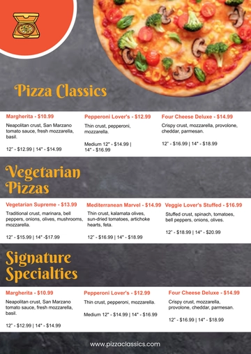 Free Restaurant Pizza Menu Template to Edit Online