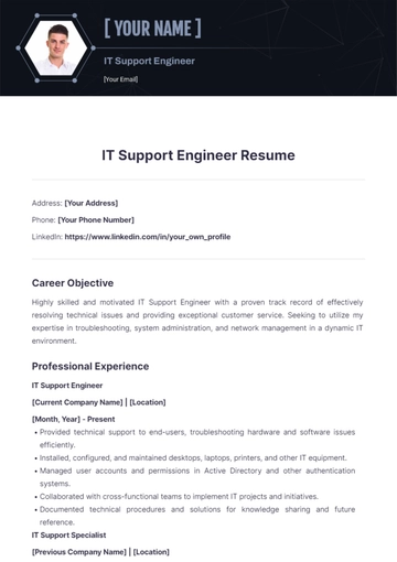 Free IT Support Engineer Resume to Edit Online