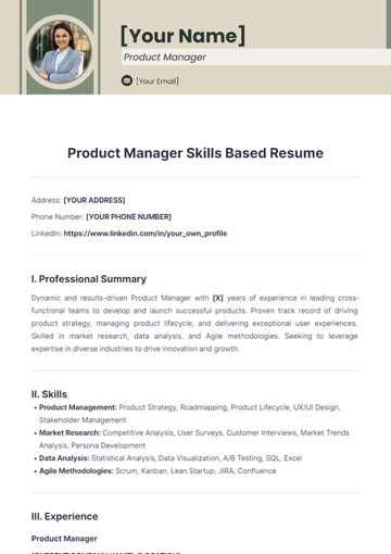 Free Product Manager Skills Based Resume to Edit Online