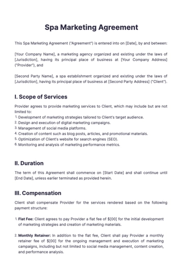 Free Spa Marketing Agreement Template to Edit Online