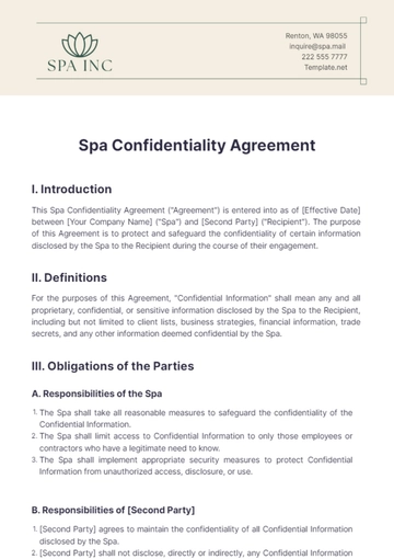 Free Spa Confidentiality Agreement Template to Edit Online