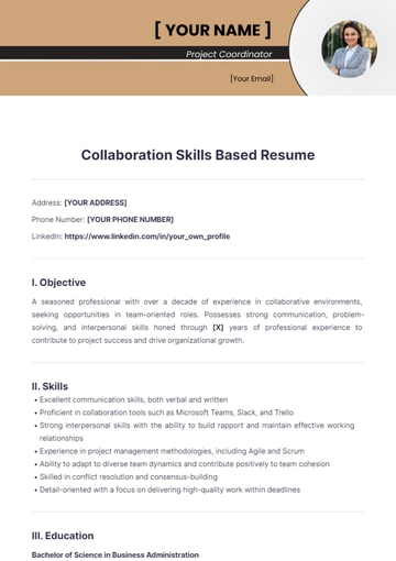 Free Collaboration Skills Based Resume to Edit Online