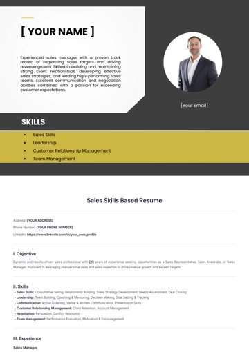Free Sales Skills Based Resume to Edit Online