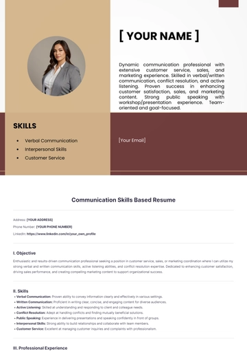 Free Communication Skills Based Resume to Edit Online